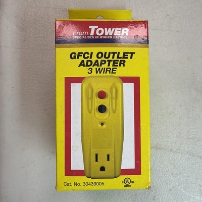 Tower Manufacturing 30439005 AutoReset 15 Amp GFCI Single Outlet Adapter, Yellow