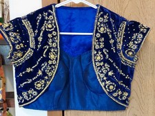 Vtg Blue Velvet jeweled Belly Dance Top Saree Jeannie Genie Costume Halloween