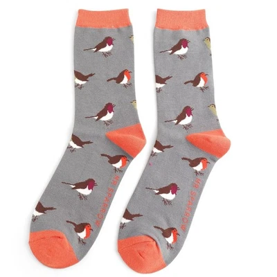 MR HERON MR SPARROW Robin Socks Mens Sock 6-11 Men Boys Grey Robins Bird Christmas Gift