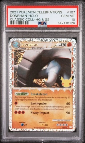 2021 POKEMON CELEBRATIONS CLASSIC COLLECTION #107 DONPHAN-HOLO PSA 10