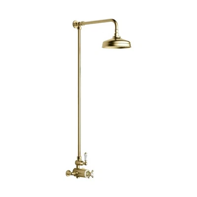 ENKI Windsor Shower Riser Rail Kit Thermostatic Round Overhead Rain Brushed Brass