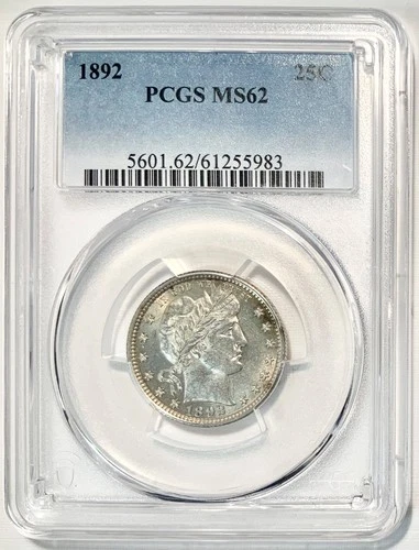 1892 BARBER QUARTER ~ PCGS MS62 ~ SHARP STRIKE PREMIUM QUALITY