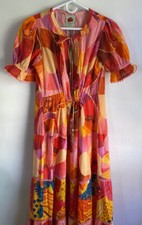 Farm Rio Patch Twirl Midi Dress Tiered Puff Short Sleeves NWT Sz Medium