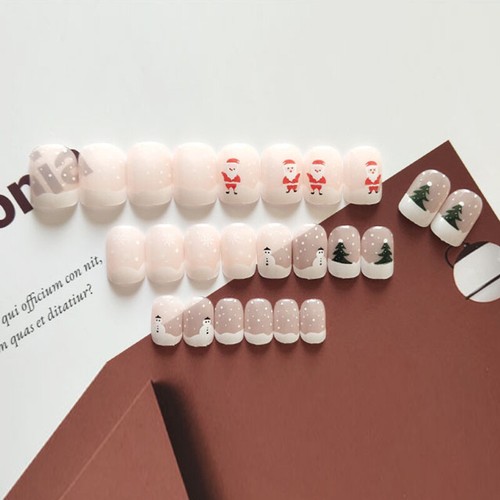 24Pcs Set Press on Nails Full Cover Fake Nails Short Gel Christmas Manicure Ⓐ - Picture 7 of 18