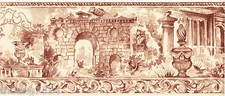 Roman Greek Architectural Building Garden Urn Statue Red Toile Wall paper Border