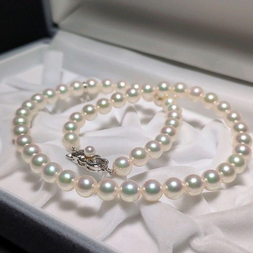 Collar de perlas Akoya con encanto japonés MIKIMOTO 15,5" 6,5-7,0 mm de diámetro Japón con caja - Imagen 5 de 17