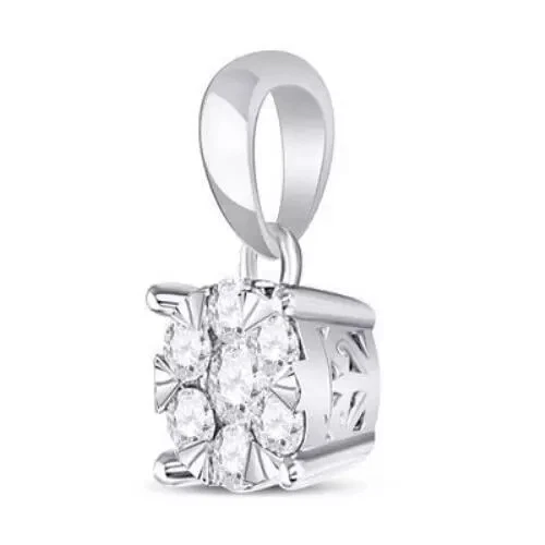 Colgante de oro blanco de 14 k con racimo de flores de diamantes redondo de 0,25 quilates Foto 2 de 3