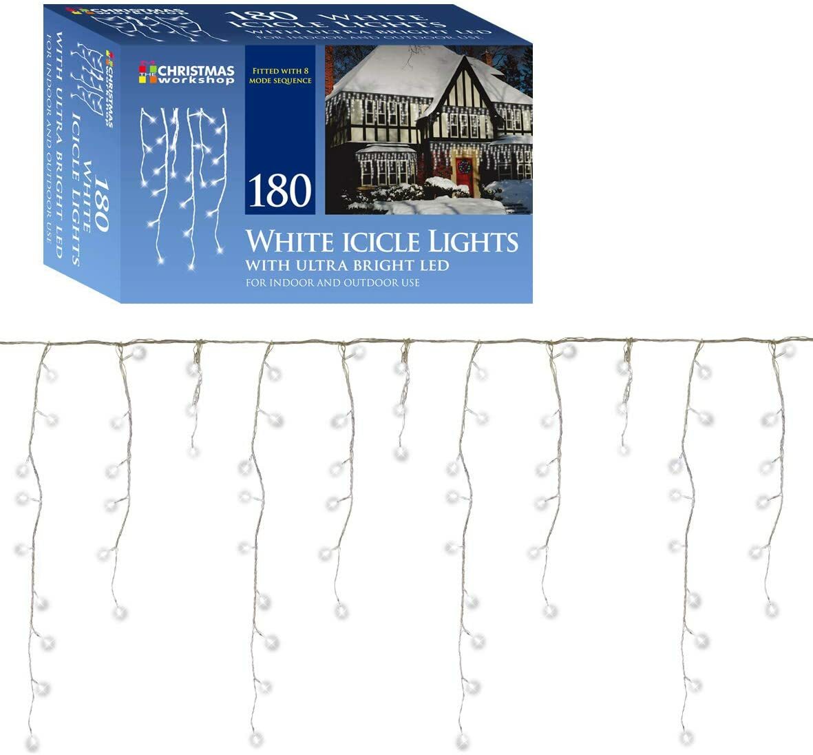 Christmas Lights 180 LED Chaser Icicle Lights Bright White  86380