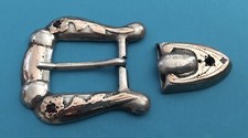 Old Vintage Rare Design Sterling Silver  Gems Ranger Belt Buckle  Tip Set