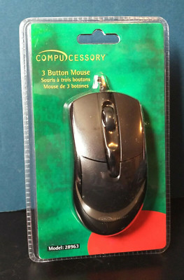 Compucessory 3 Button Corded Wired Optical USB Mouse Black New Sealed ( 28963 )