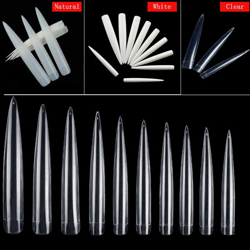 100Pcs Extra Long False Nail Art Tips Stiletto Pointy Square Curved Finger Nails - Image 2 of 4