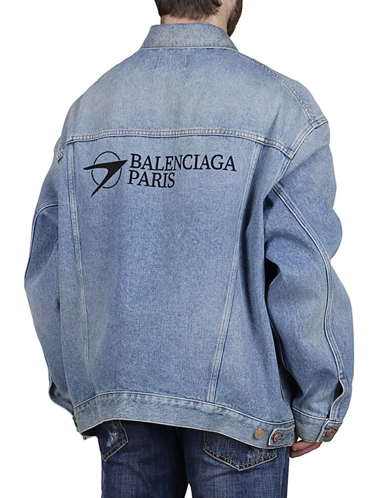 Balenciaga Jean Jacket Paris Logo Print Denim Jacket Size S Small