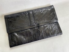 Vintage Eel Skin Purse Clutch, Black, made in Korea, 80s 1980s Retro