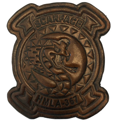 4.75'' MARINE CORPS HMLA-367 SCARFACE ANTIQUE LEATHER PATCH