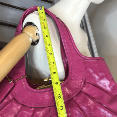 COACH Pleated Pink Patent Leather Plaid Lining Kiss Lock Shoulder