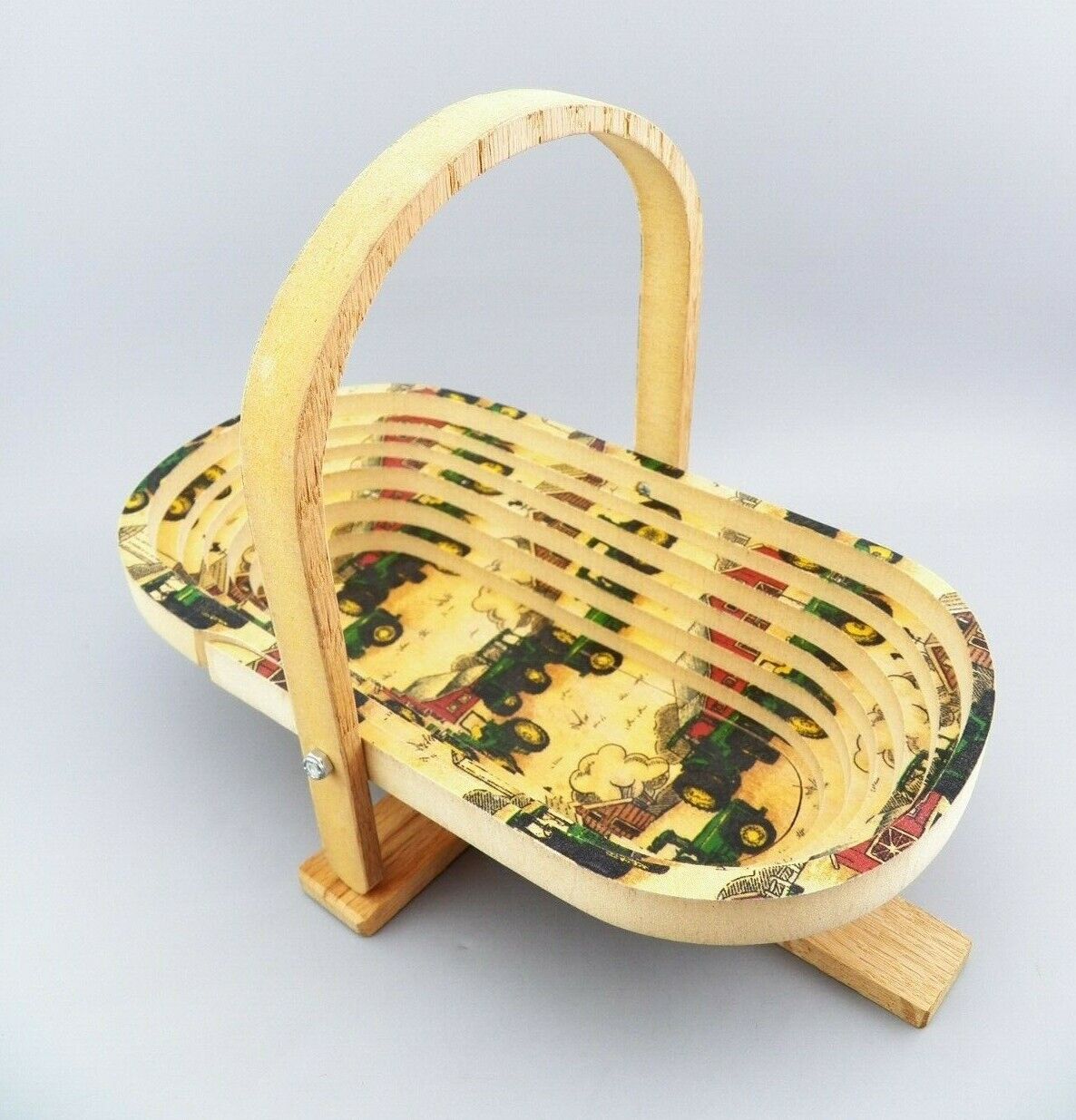 VTG Collapsible Wooden Basket JOHN DEERE TRACTORS Handmade by Traditions Unique