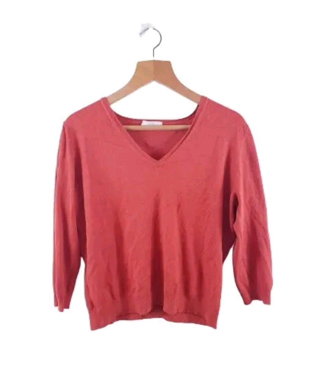 Marks&Spencer Women Peplum Jumper Size 18 Long Sleeved Lightweight V Neck Orange