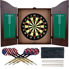 Dart Board Cabinet Professional Set Wood Scoreboard Bar Home Indoors Play Game