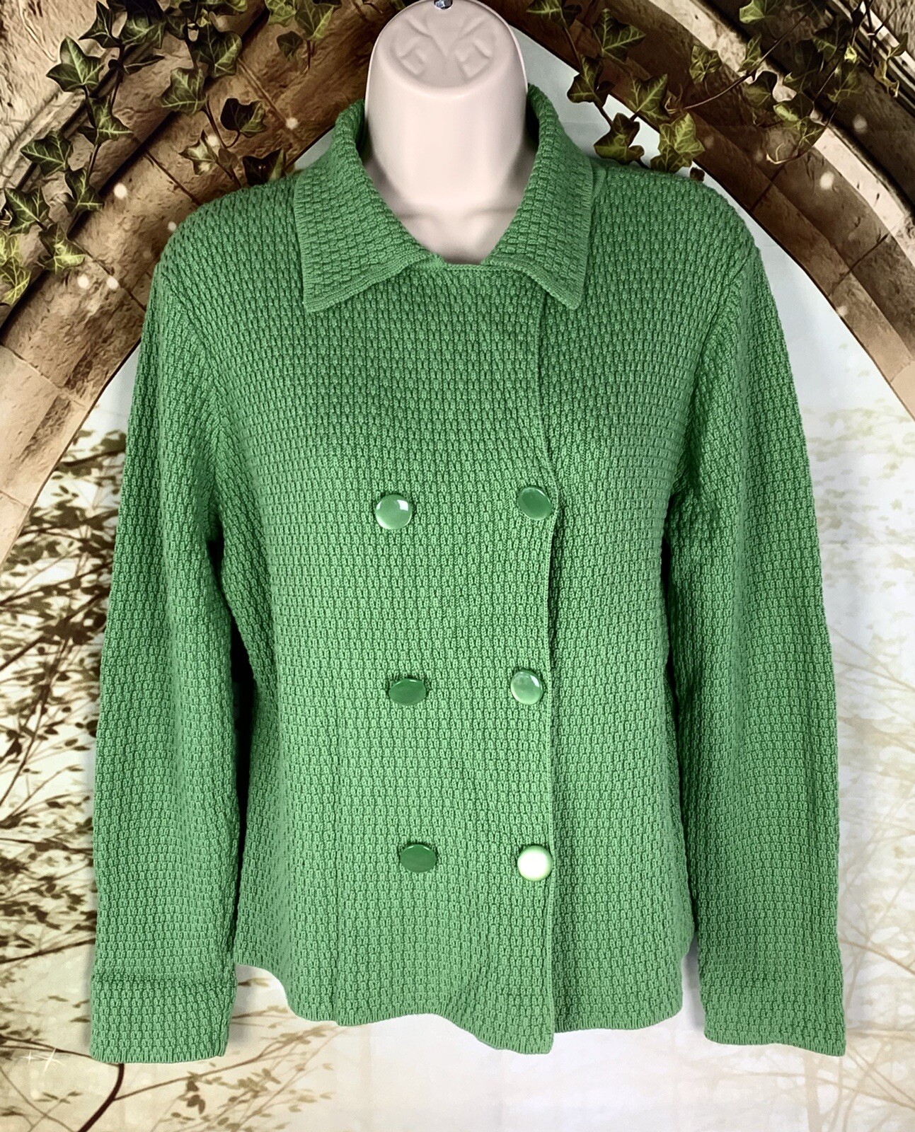 TALBOTS Size Petite M Green Textured 