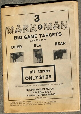 Vintage Mark Man Big Game paper Targets 32x23'' set of 3 Deer Elk Bear Nelson 