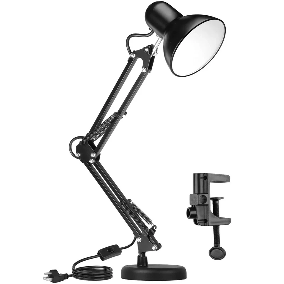 Metal Desk Lamp Adjustable Swing Arm Interchangeable Base & Clamp Reading Light - Image 2 of 4