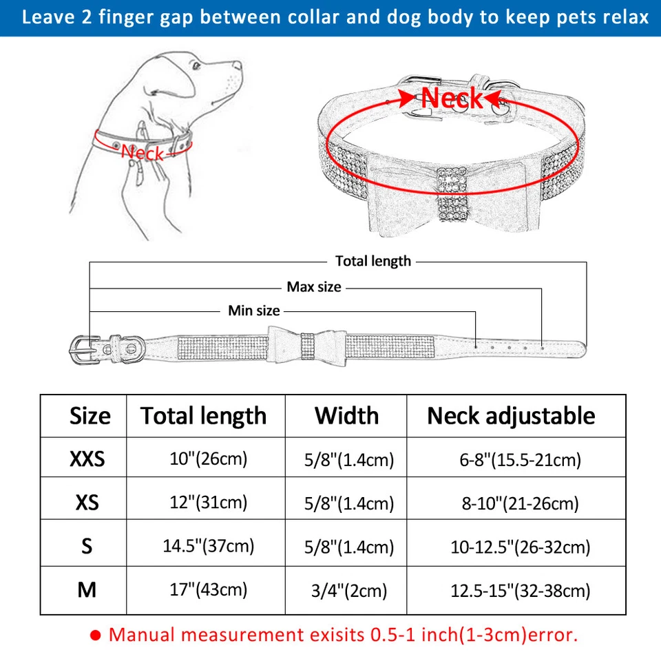 Collier pour chien Strass et diamant Cuir nœud papillon pour Chihuahua Pug XXS-M - Photo 2/4