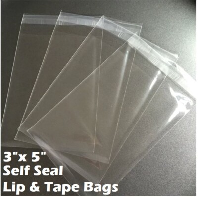 3'' x 5'' Clear Recloseable Self Seal Adhesive Lip & Tape Plastic Cello Bags a