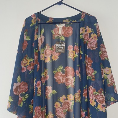 Matilda Jane Kimono Topper Womens XL XXL Blue Floral Sheer Watch The Sunrise