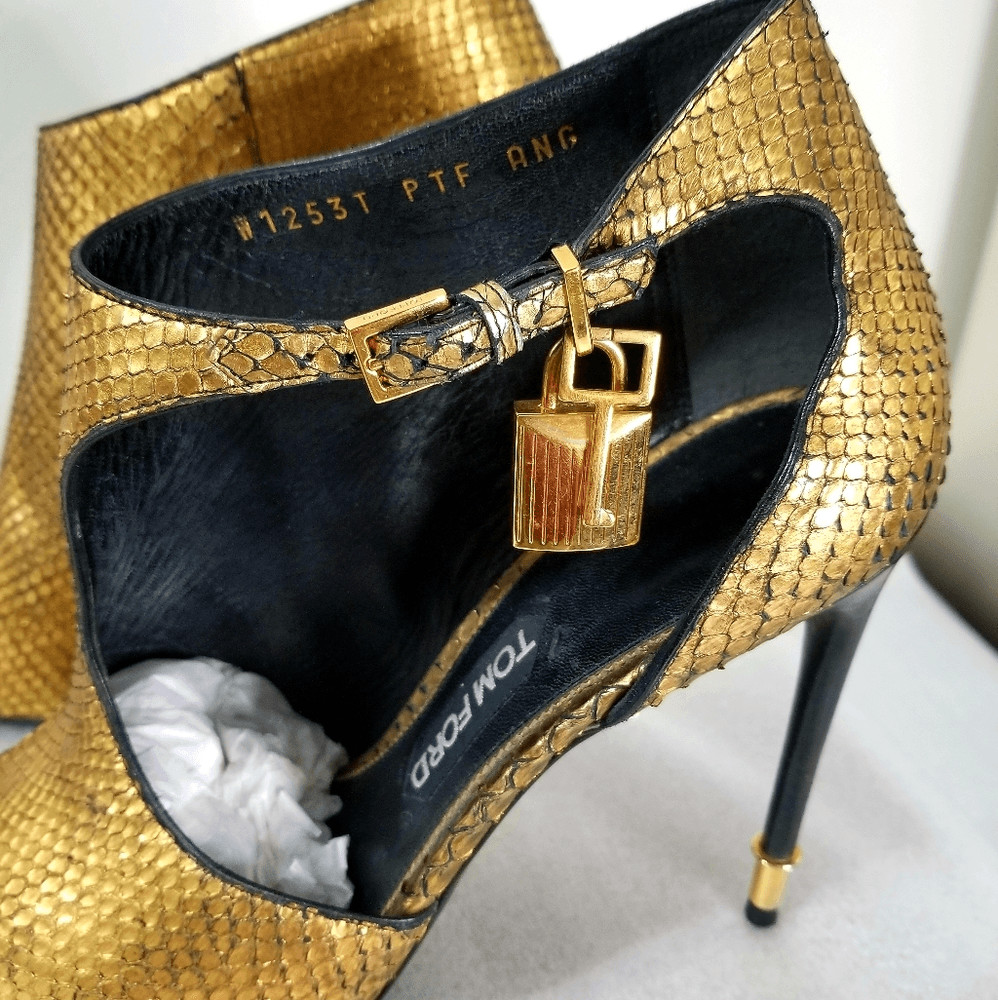 TOM FORD python metallic gold lock sandals - image 3