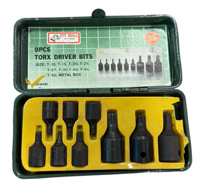 Torx Driver Bits 9pcs Pit Bull AJ Tools Alloy Steel Metal Box T-10 through T-50