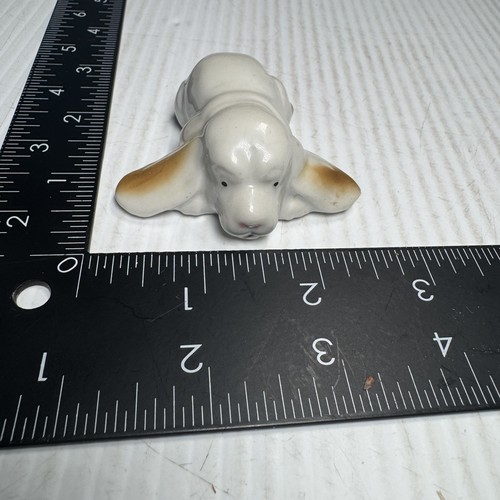 Miniature Vintage Lounging Bassett Hound Dog Puppy Figurine 2.5”