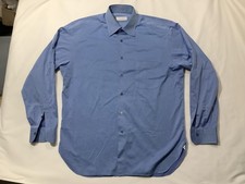 Ermenegildo Zegna Shirt Mens 17 Blue Cotton Dress Long Sleeve Spread Collar