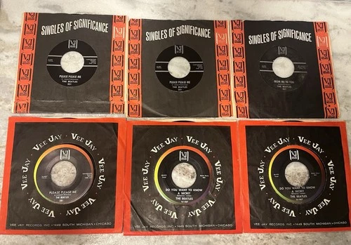 (6) The BEATLES VJ 45’s 581- 587 (3) Black  (3) Rainbow  All Really Nice Read