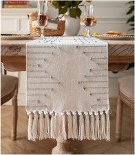 Boho Table Runner 13 x 72 Inch Long Natural Cotton Woven Runner with Tassels ...