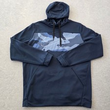 Nike Mens Dri-FIT Hoodie Navy Blue Camo Swoosh Pullover Fleece Lined Large L