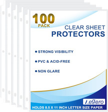 100 Pack Clear Sheet Protectors, 8.5 X 11 Inch Page Protectors