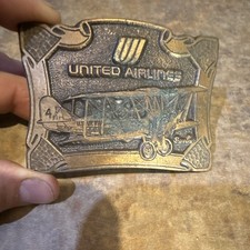 Vintage United Airlines Belt Buckle Aviation Airplane Brass Tone