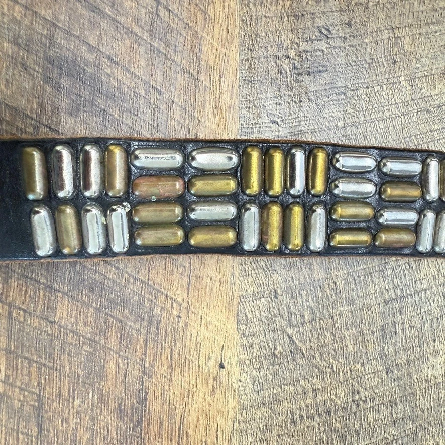 Cinturón De Colección Jeff Gallea Cuero Tachonado Hecho a Mano Para Mujer M Grueso Bohemio Moto Foto 3 de 4