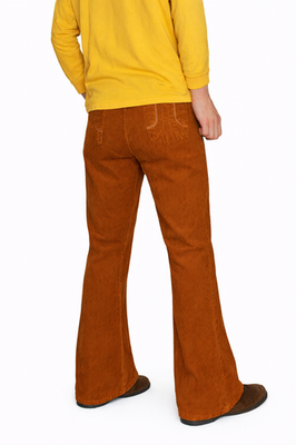 Mens RETRO FLARES Tan Brown Bell Bottoms cords Trousers Hippy Mod