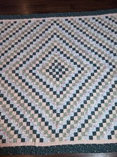 VTG Quilt Diamond Pattern Handmade Patchwork 91 x83 Light Green Florals 80 s