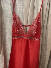Victoria's Secret Red Satin Lace Floral Full Slip, Adjustable Straps, S