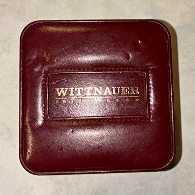 Vintage Wittnauer Swiss 1880 Gold Tone Quartz Date Watch Box Papers Leather