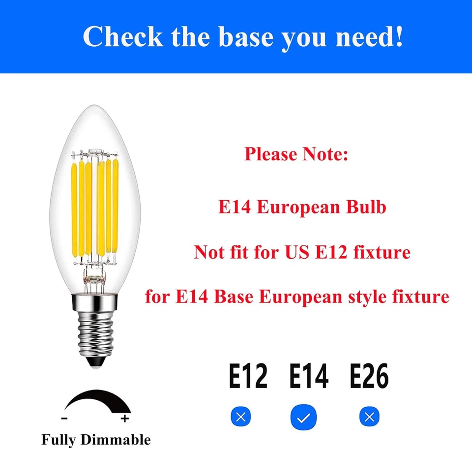 E14 LED Bulbs Dimmable 60W Equivalent 2700K Warm White Edison European Base 4 Pa - Image 2 of 4
