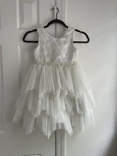 Bonnie Jean Ivory Tiered Tulle Sleeveless A-Line Flower Girl Dress Size