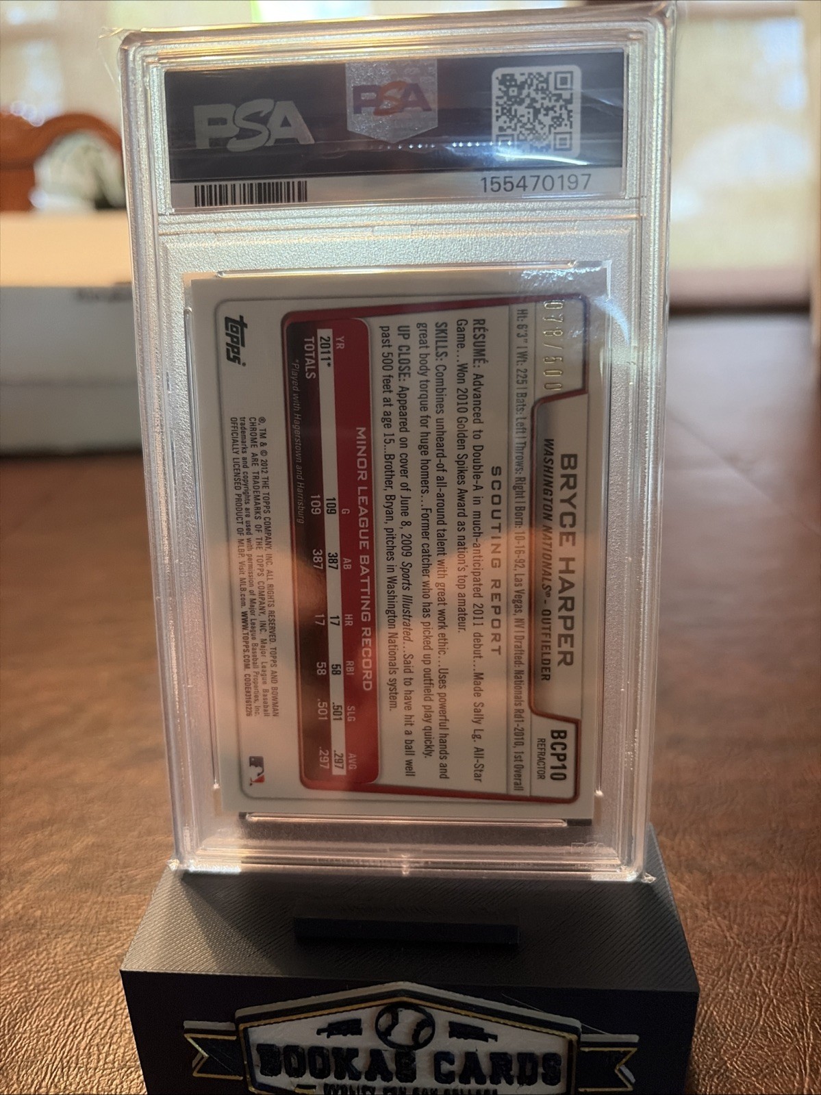 2012 Bryce Harper RC Refractor PSA 9 Bowman Chrome Rookie Card Serial #78/500 view 2