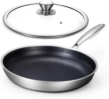 Hybrid 12" Frying Pan Non Stick with Lid, Stainless Steel Skillets Chef Cookware