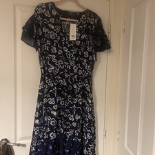 French Connection Navy Patterned Midi Dress Size 18