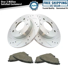Rear Posi Ceramic Disc Brake Pad & Performance Drilled Slotted Coated Rotors New