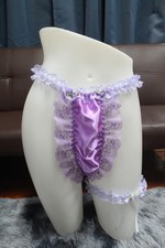  A191 2XL/ElasticW.24-44"Handmade Purple Satin Thong Bikini Panties  Leg bands