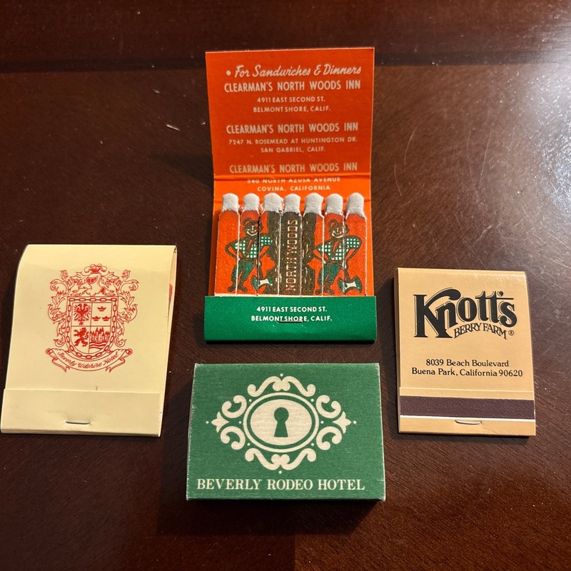 Lot Of 4 Vintage Matchbooks. Northwoods Inn, Beverly Hills, Knotts, etc